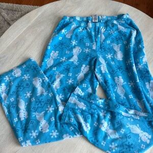Frozen Olaf snowball Pajama warm pants size small- blue and white pants